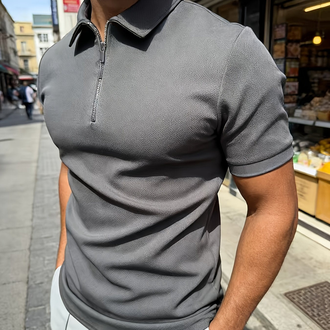 New Style Half-zip Short Sleeve, Casual Fashion Quick-dry Breathable Lapel Short Sleeve, Popular Men's Top - ayq