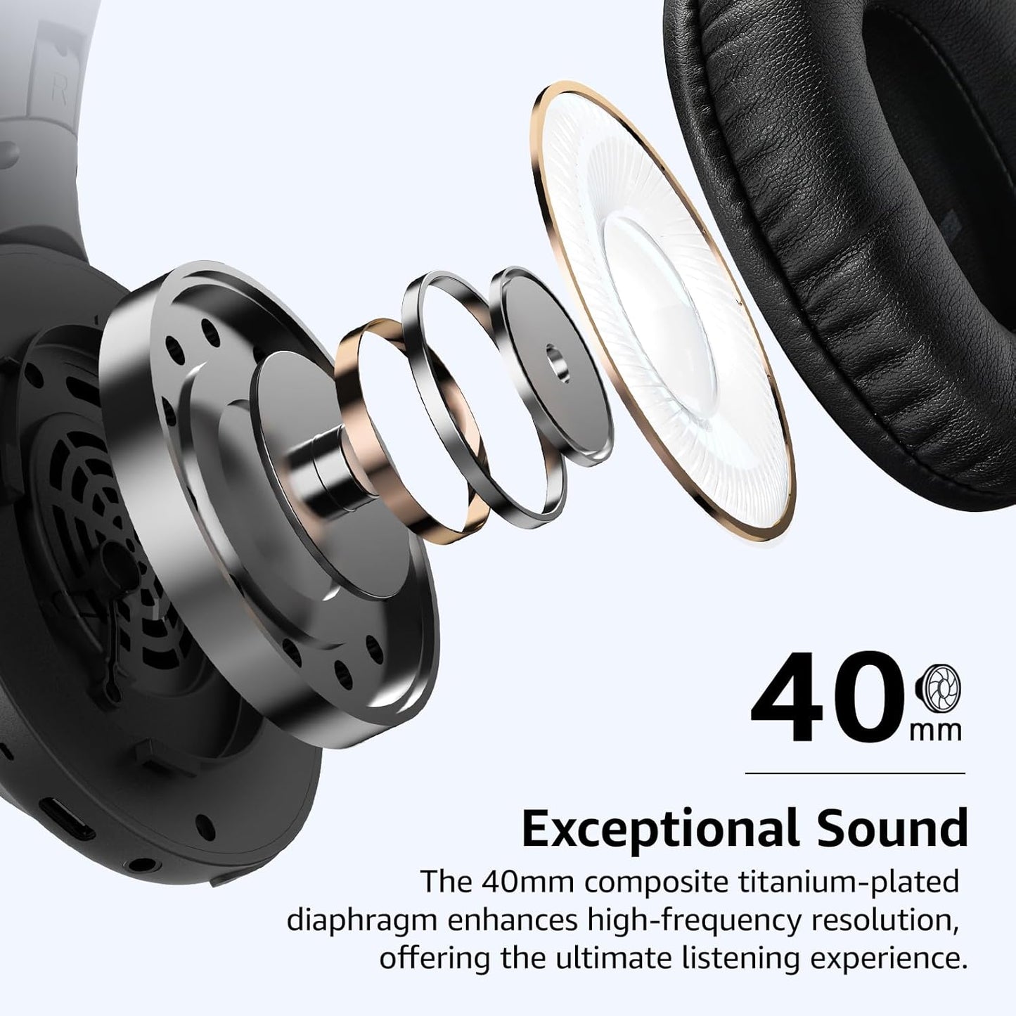 TOZO Bluetooth 5.4 over Ear Headphones, ENC Call Noise Cancelling Mic, Foldable Wireless Headset, 70H Playback, Deep Bass Stereo Sound, Customizable EQ via Button & App, for Travel and Home, Upgraded