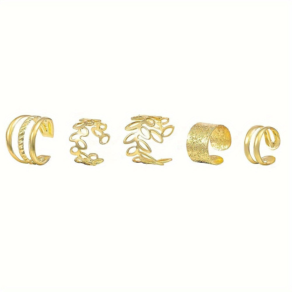 Wholesale Set Of 5 Women's Ear Clips, Simple And Stylish C-shaped Non-piercing Ear Cuffs For Middle Eastern Market