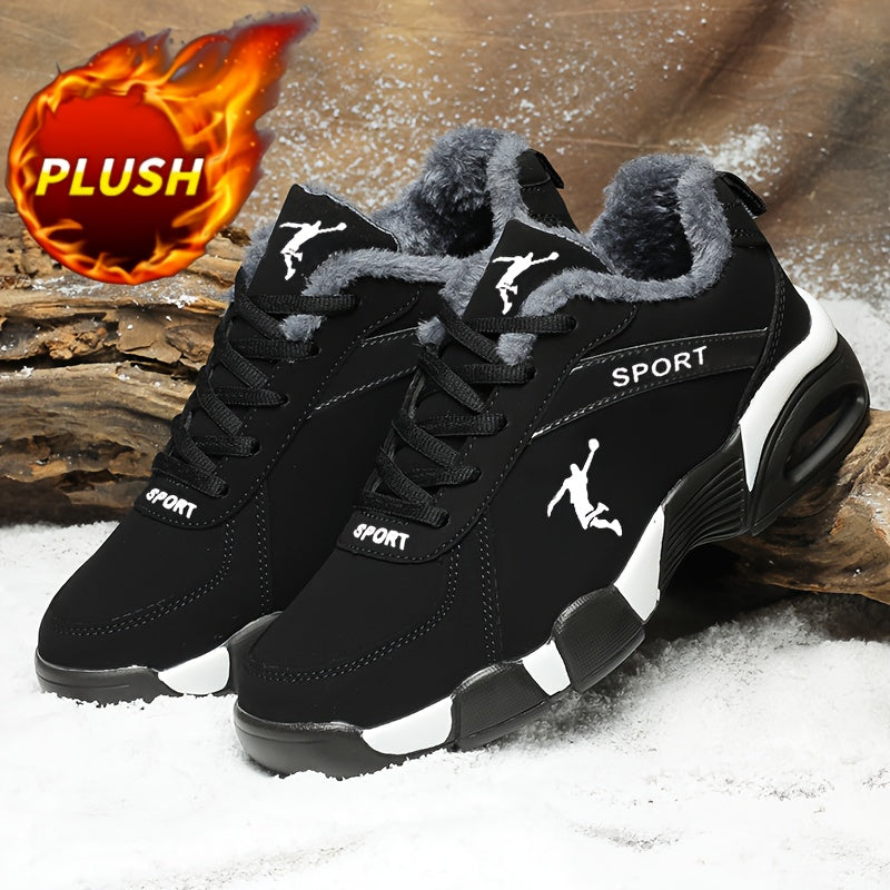 Men's Air Cushion Casual Sneakers - Fleece-Lined Thick Warm Inner PU Upper, Unisex Women Boots, Hiking Shoes, Outdoor Running Snowboots- Geometric Design with Lace Closure for St. Patrick’s Day Halloween Christmas