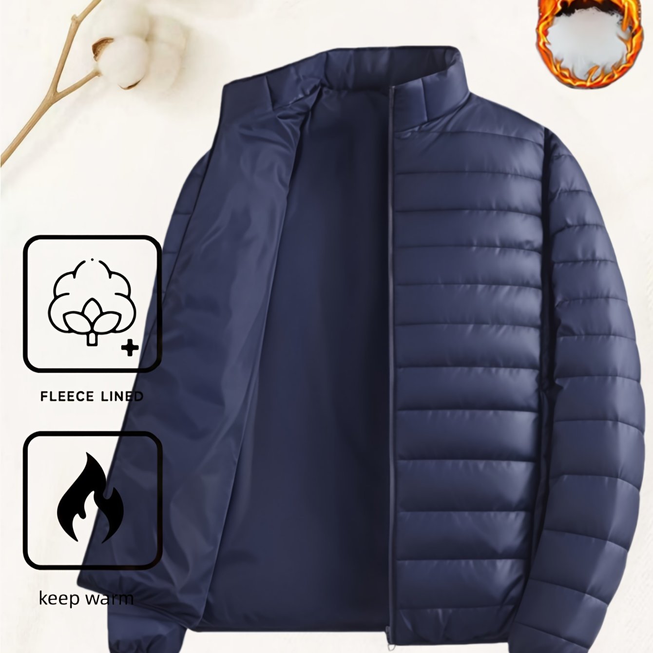 Men's Padded Coat - Men's Autumn/Winter Warm Outerwear - Men's Top - Men's Stand Collar Jacket - Men's Coat Jacket - Men's Warm Coat - Men's Overcoat - Men's Clothing - Men's Cold-Proof Coat - Autumn/Winter Coat, Solid Color, - ayq