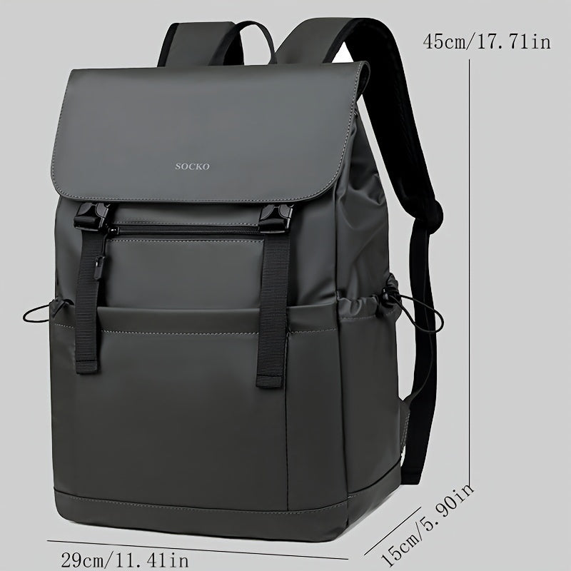 Preppy Style Casual Daypack Lightweight Polyester Backpack with Laptop Compartment, Trolley Sleeve, Adjustable Shoulder Straps, Sewing Thread Design – Ideal for College, Commuting, Travel