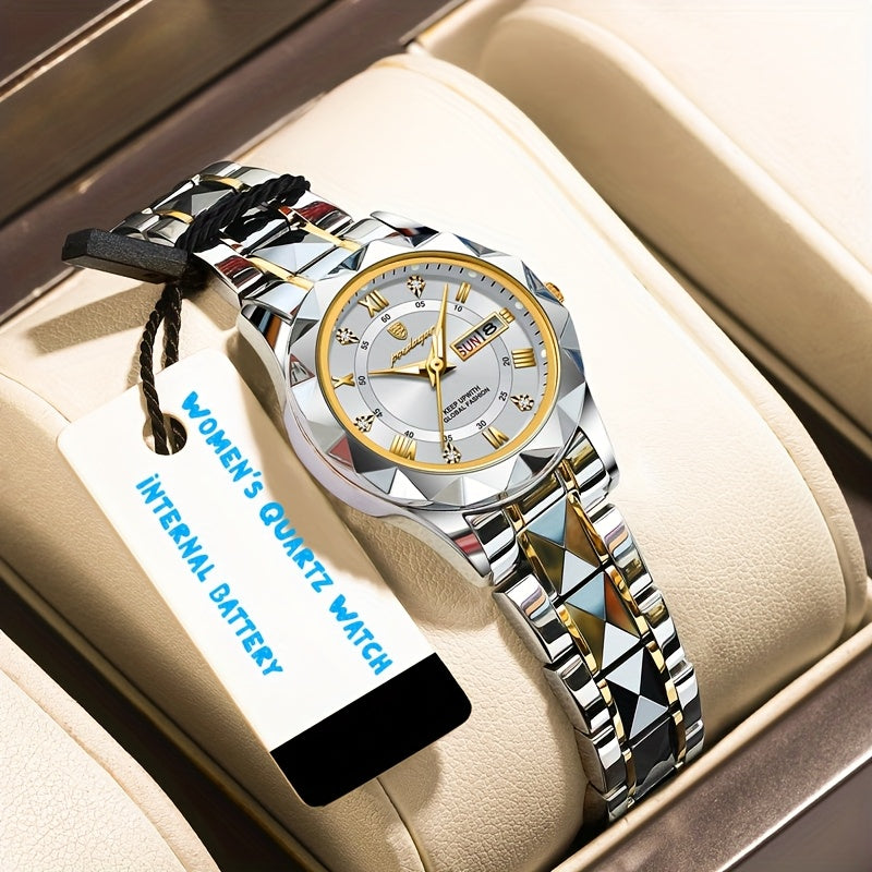 Stainless Steel Women's Luxury Quartz Watch with Date Display, Luminous Hands & High Quality IPX7 - Elegant Casual & Formal Wear, Perfect Gift for Birthdays, Valentine's Day