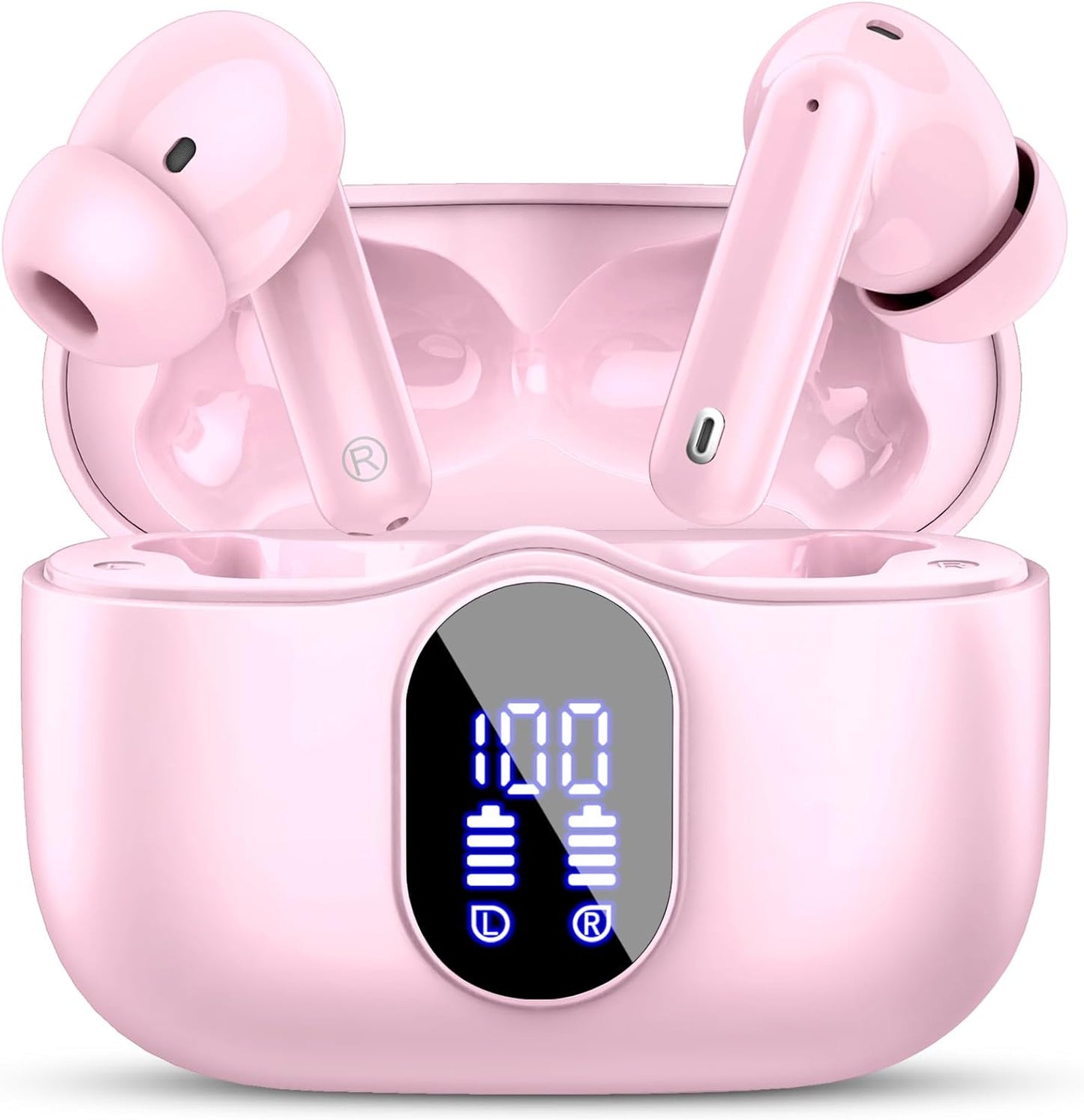 Wireless Earbuds, Bluetooth 5.4 Headphones Bass Stereo, Ear Buds with Noise Cancelling Mic LED Display, IP7 Waterproof in Ear Earphones, 36H Playtime for Laptop Pad Phones Sports Workout, Black