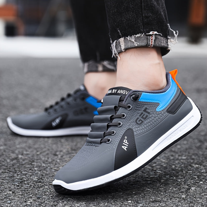 Men's White/Grey/Black Casual Sneakers - Low-Top Lace-Up Shoes with Cushioned Rubber Sole, PU Upper Fabric Lining - Lightweight Everyday Walking Shoes for Gym, Office, Travel - Minimalist Athletic Footwear, Shoes Sneakers,