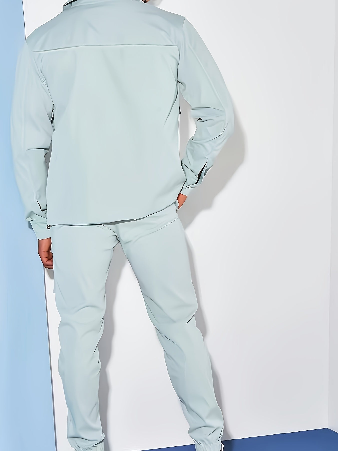 Men'S Casual Polyester Suit Set, Solid Color, Non-Stretch, Regular Fit, with Lapel Collar, Pocket Details, for Hiking, Daily Wear, and Special Occasions, Spring/Fall, Fall/Winter