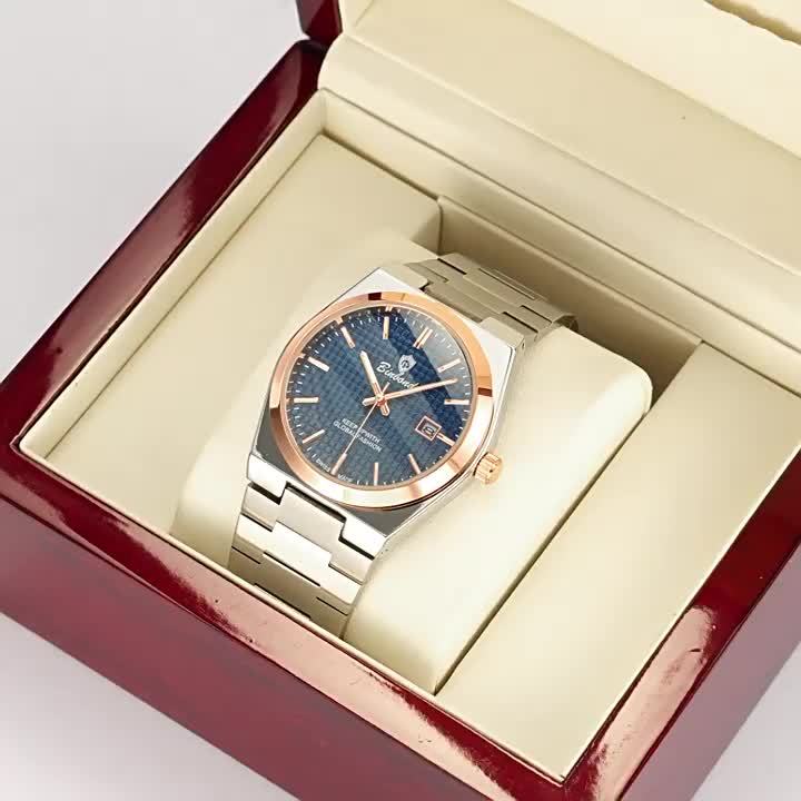 BINBOND Men's Elegant Quartz Watch, Blue/Green Checkered Dial, Glow-in-the-Dark Hands, Durable Steel Band, Waterproof, Date Display, Casual Style, Perfect for Daily Wear and Gift