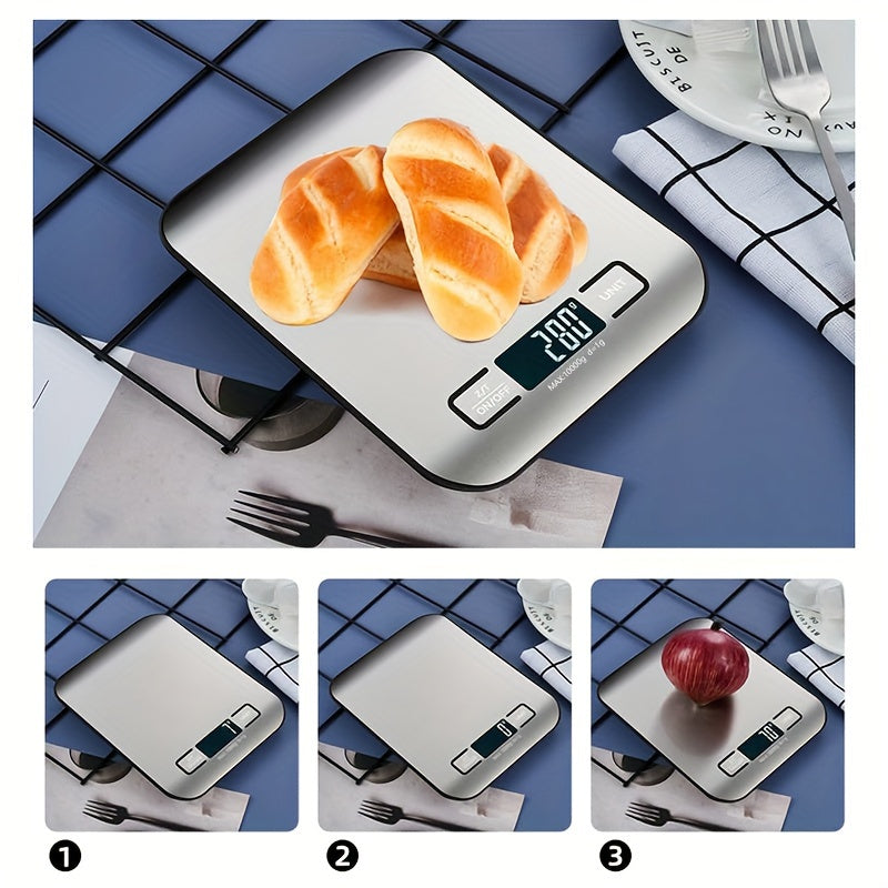1pc High-Precision Digital Kitchen Scale, 22lb/10kg Capacity, Stainless Steel with LCD Display, Tare Function, Easy Clean, 6 Unit Measurements (g, oz, lb, kg, lb-oz), Ideal for Baking, Cooking, Coffee, and Packaging