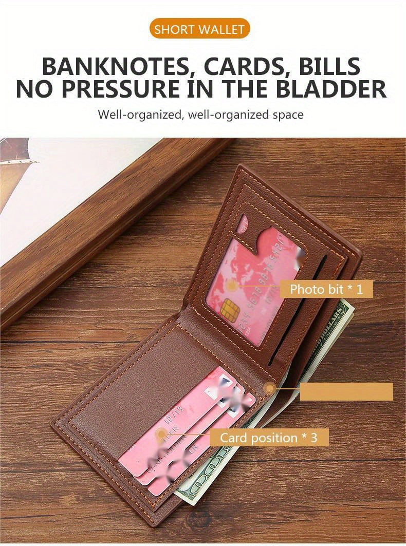 Men's Wallet Short Money Clip, Fashion Multi-card Lychee Pattern Horizontal Splicing PU Leather Clip Christmas Gift