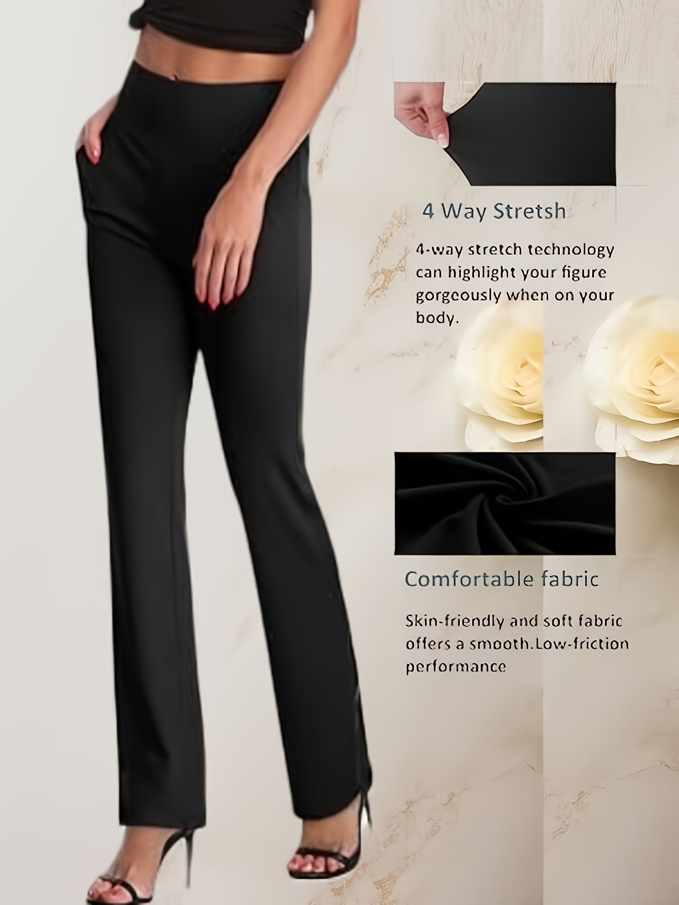 Women'S High-Waisted Yoga Pants with Pockets, Made of Stretchy Fabric, Featuring an Elastic Waistband, Durable, Wide-Leg, And a Fitted Design.