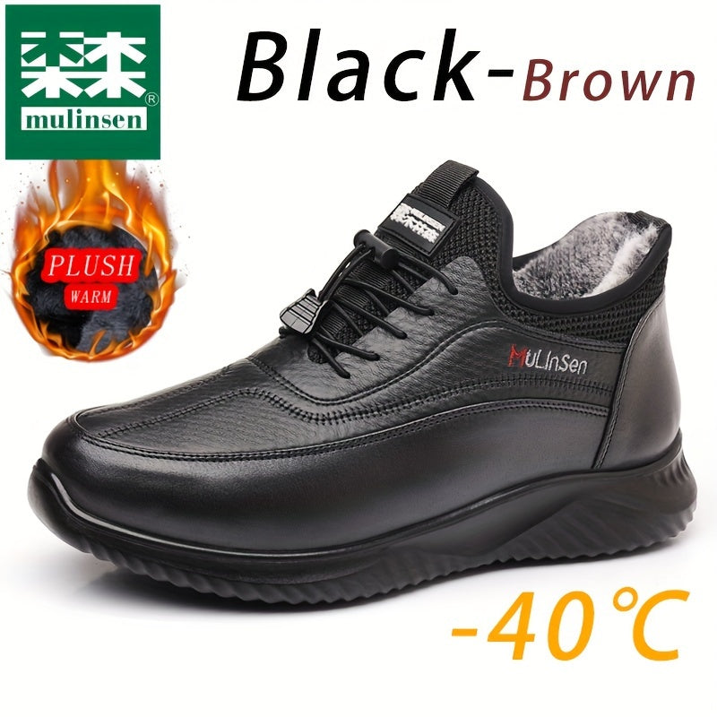 Mulinsen Men's Winter Snow Boots - Warm Fleece Lined, Anti-Slip, Durable Lace-Up Ankle Hiking Shoes with Elastic Shoelaces for Outdoor Adventures, Mulinsen