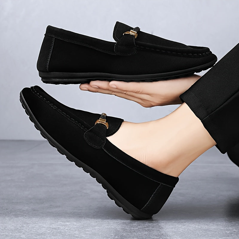 Men's Fashion Business Casual Loafers, Solid Color Casual Loafers - British Style, Black, Slip-On, Suitable for Business and Casual Wear - ayq