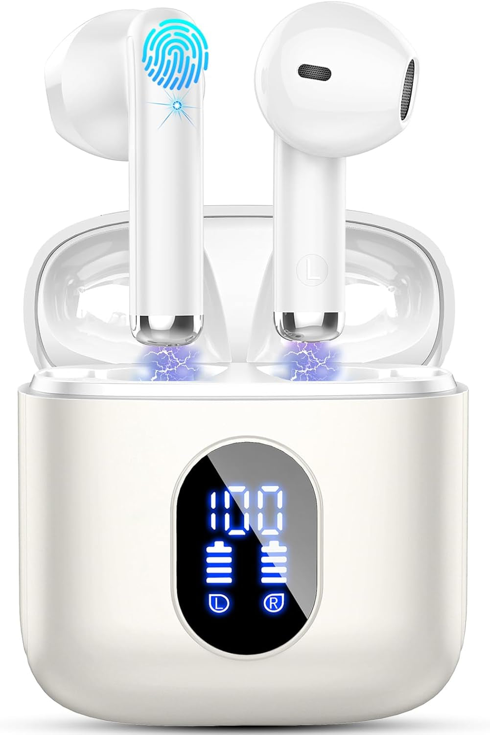 Wireless Earbuds, Bluetooth Headphones V5.4 Stereo Bass Ear Buds with ENC Noise Cancelling Mics, 40H Bluetooth Earbuds with LED Display Charging Case, IP7 Waterproof Earphones for Android Ios, Black