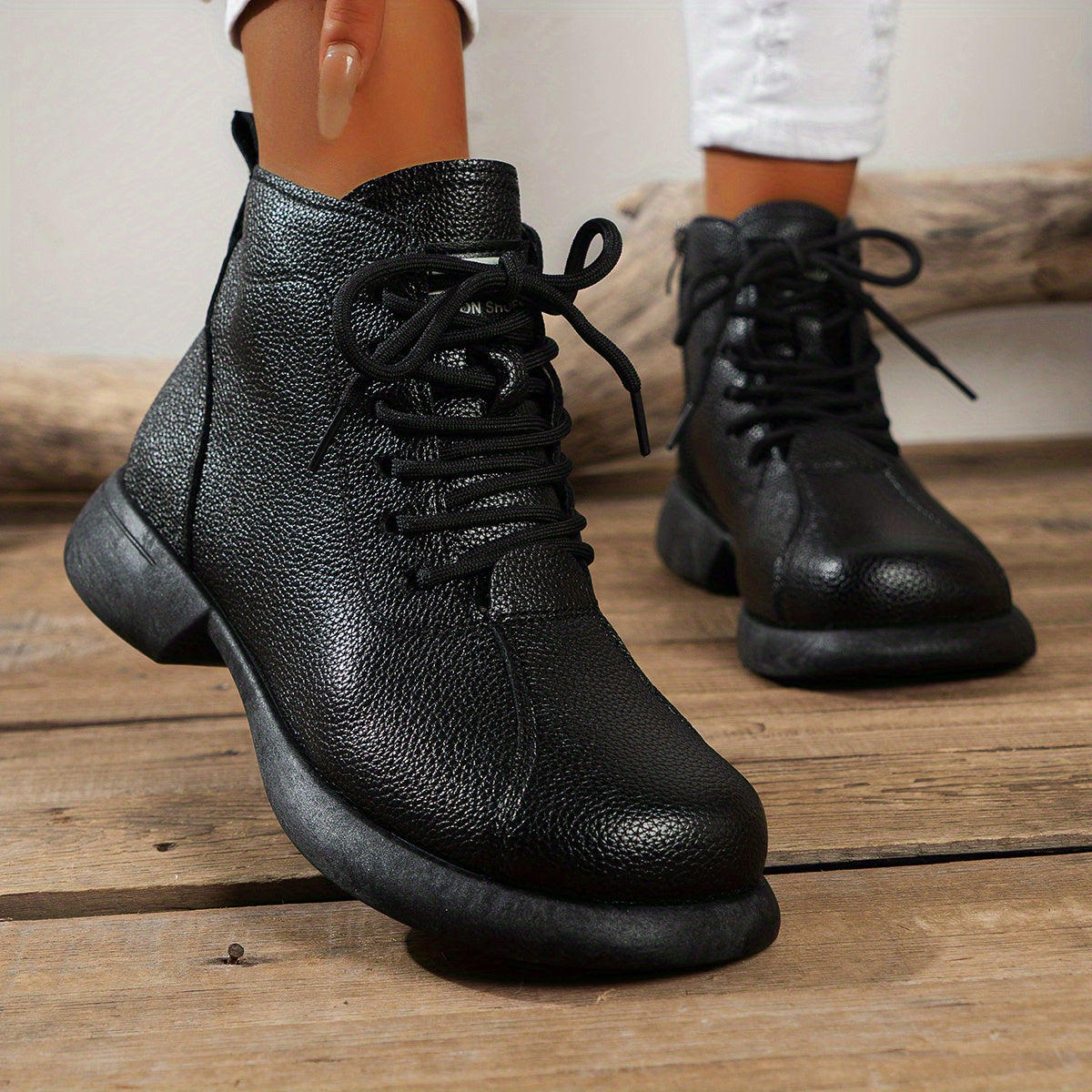 Women'S British Style Ankle Boots - Brown Faux Cover, Slimming Lace-Up Design, Lace-Up with Side Zipper, Comfortable Fabric Lining, Durable TPU Sole, Perfect for Spring, Autumn & Winter