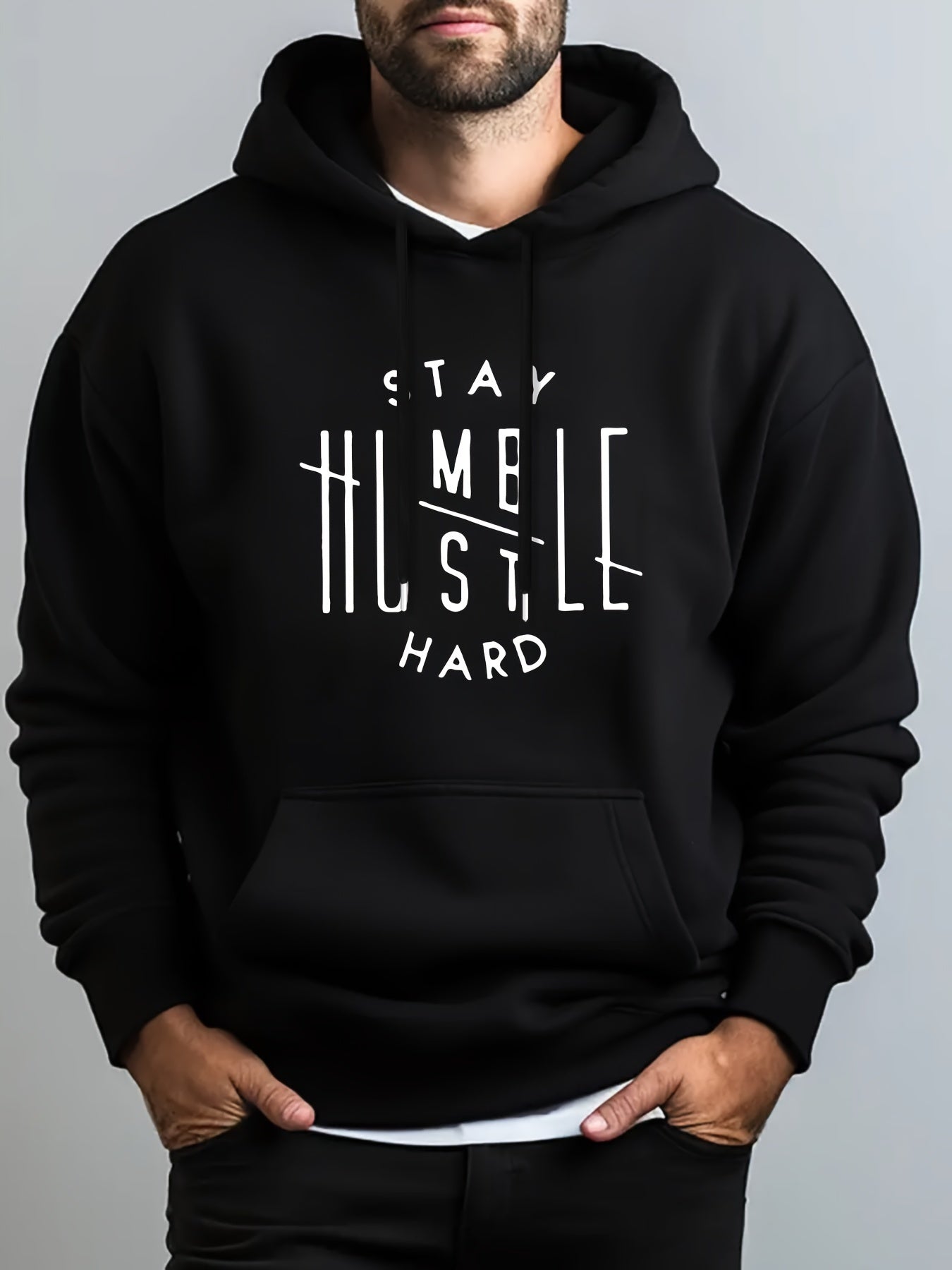 KOURRTER Men's Inspirational Hoodie - "Stay Humble" Graphic Print, Long Sleeve, Polyester Blend, Available in Black, Red, Yellow, Blue, Apricot, Dark Blue, Coffee, Pink, Light Grey - Machine Washable, All-Season Wear