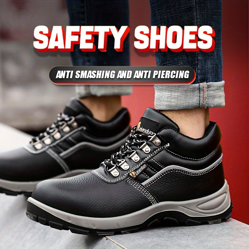 Reinforced Anti-Puncture & Anti-Smashing Safety Work Boots for Men - Heavy-Duty Steel Toe Cap, Anti-Piercing Cushioned Insole, PU Upper & Lining, All-Terrain Traction - Winter/Spring/Fall Construction/Industrial/Construction/