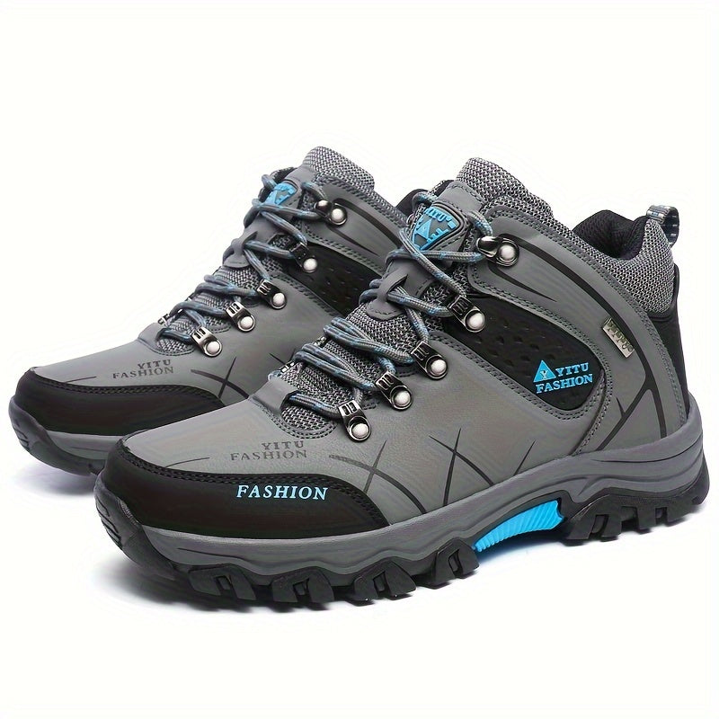 Men's High Top Hiking Shoes, Comfy Non Slip Durable Lace Up Sneakers For Men's Outdoor Activities, Winter & Autumn