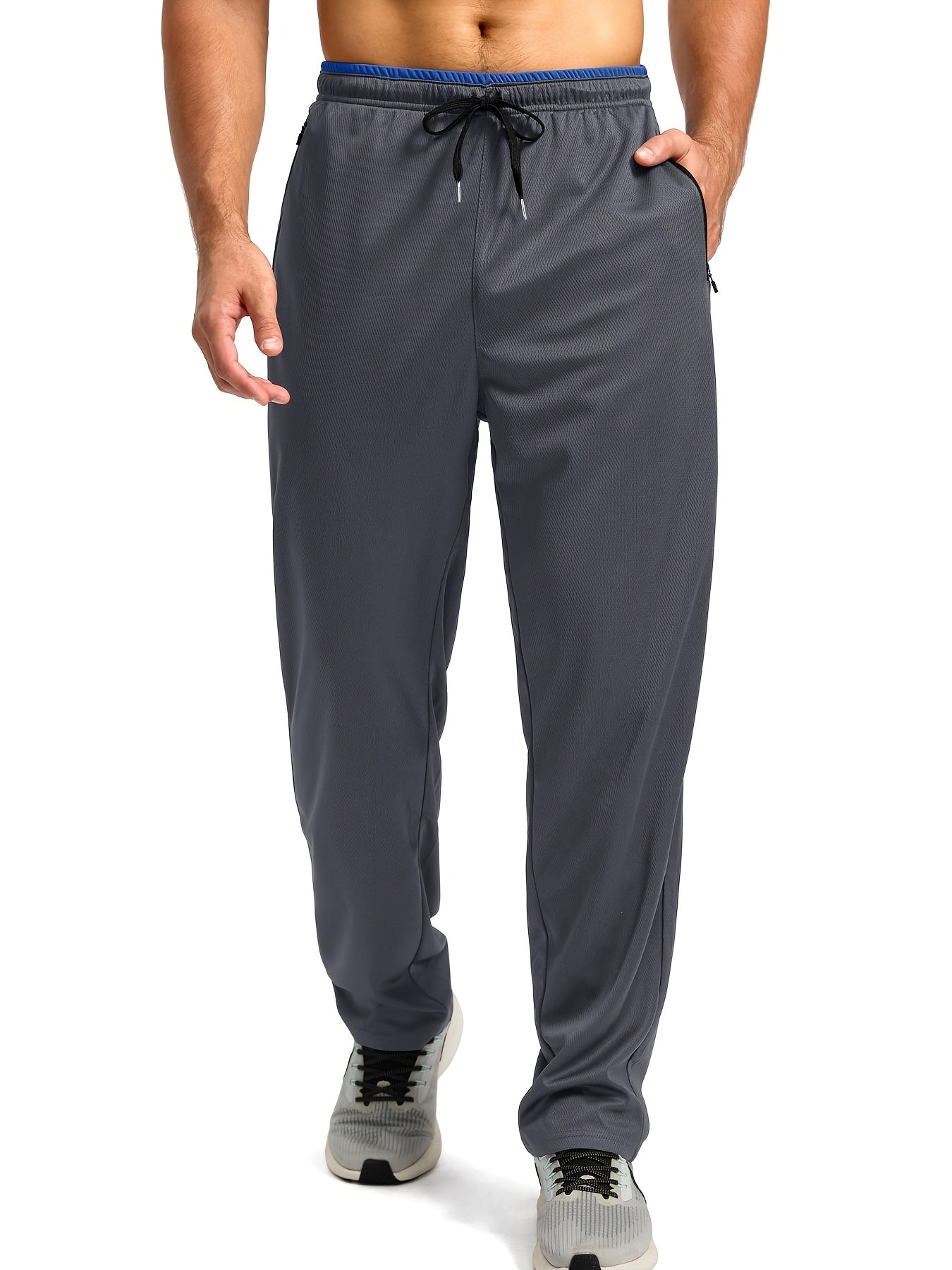Men's Sports Pants With Drawstring And Zippered Pockets, Lightweight And Breathable Bottoms For Running/Casual Wear
