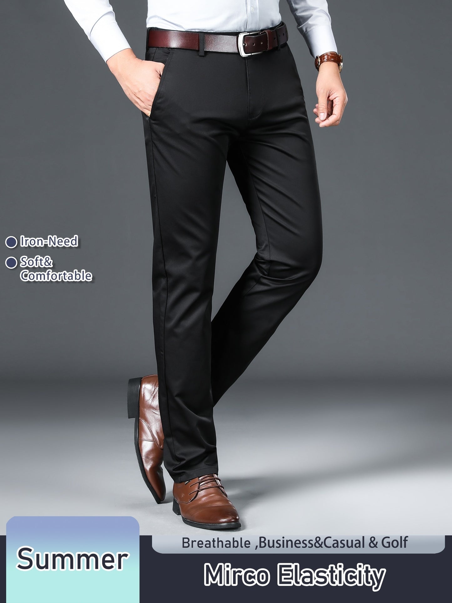 Men's Solid Color Straight Leg Business Style Cotton Blend Pants, Casual Comfy Breathable Outdoor Trousers As Gift