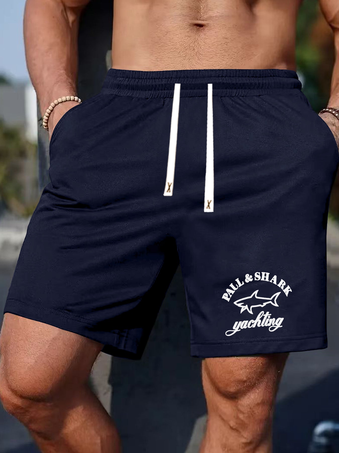Men'S Stylish Print Shorts with Yacht Patterns, Drawstring Casual Summer Shorts.