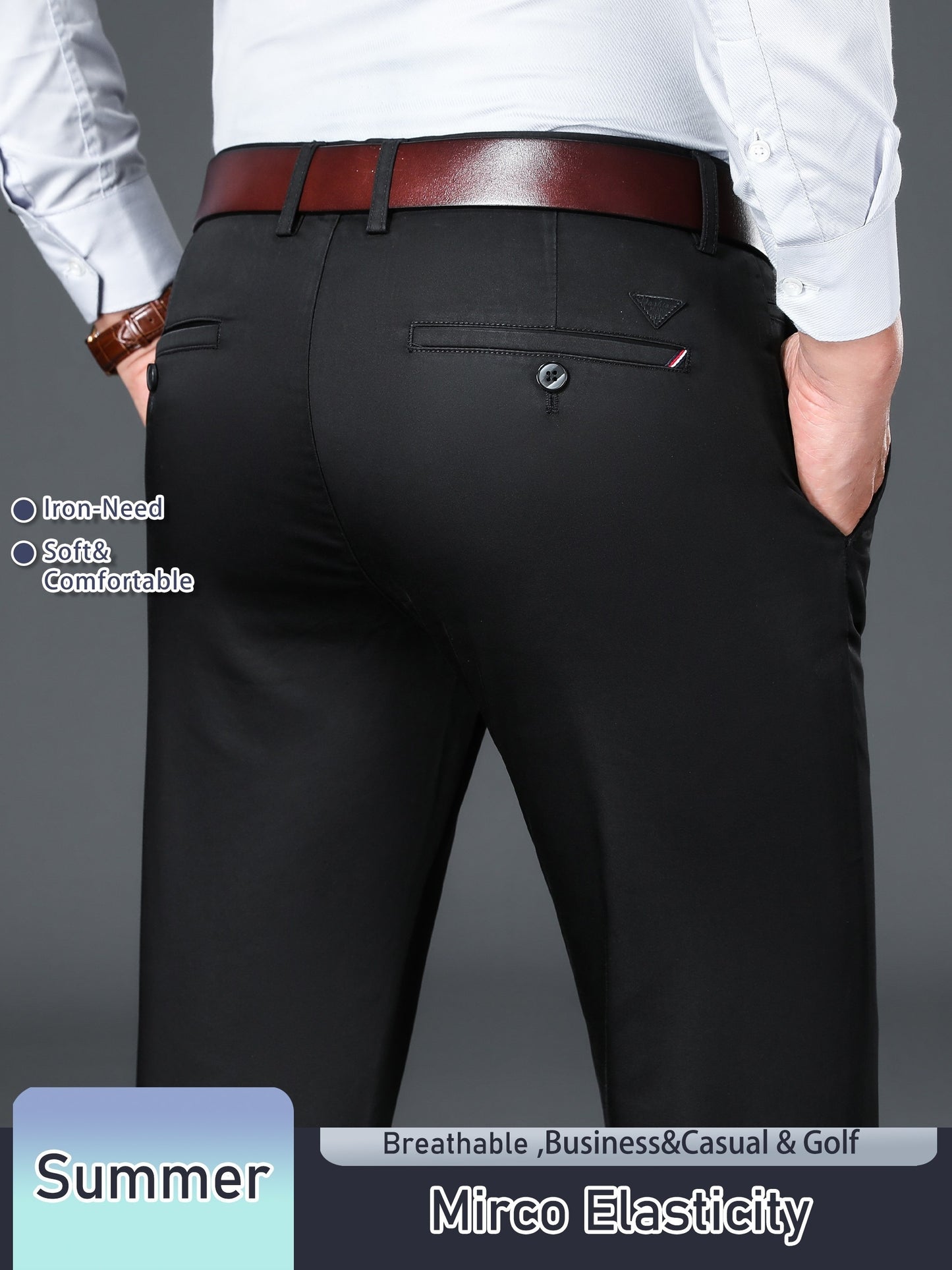 Men's Solid Color Straight Leg Business Style Cotton Blend Pants, Casual Comfy Breathable Outdoor Trousers As Gift