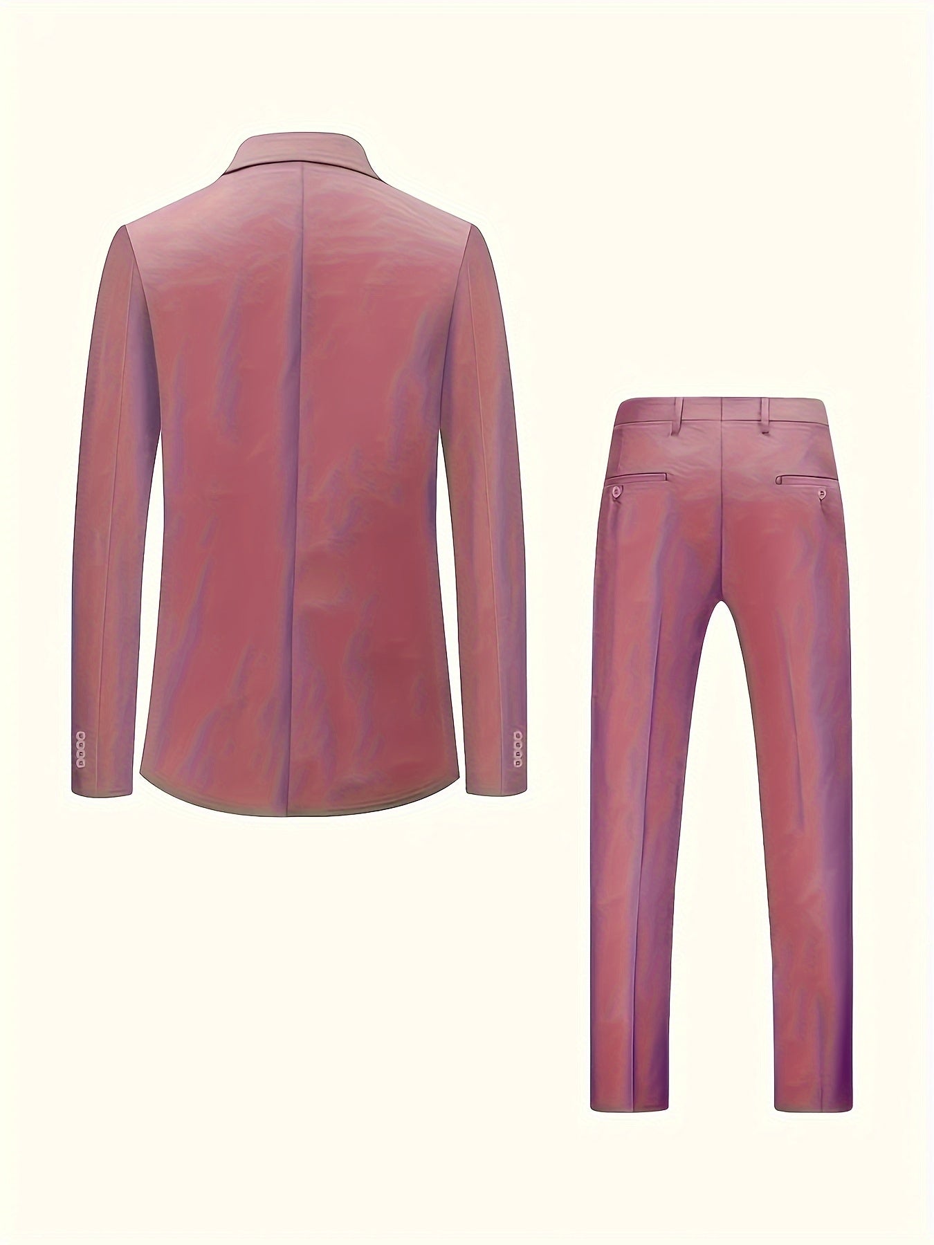 Men'S Solid Color Polyester Work Suit - Classic Lapel Collar, Non-Stretch Fabric, Long Suit Sleeves, Four-Season Versatility, Button-Front Jacket with Pants - Regular Fit Woven Suit Set (80% Polyester, 20% Viscose)
