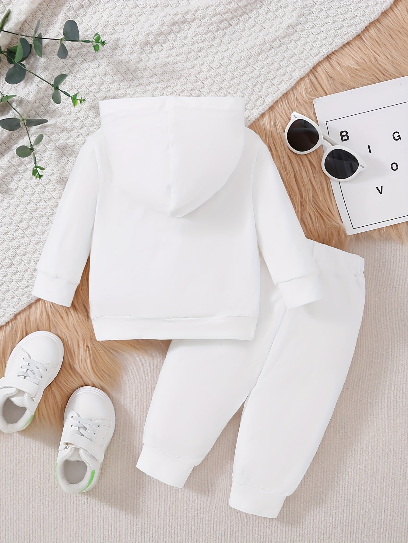 2 հատ Baby Boy's Casual Fashion Outfit Hooded KING Print երկարաթև մարզաշապիկ + շալվար բացօթյա հավաքածու
