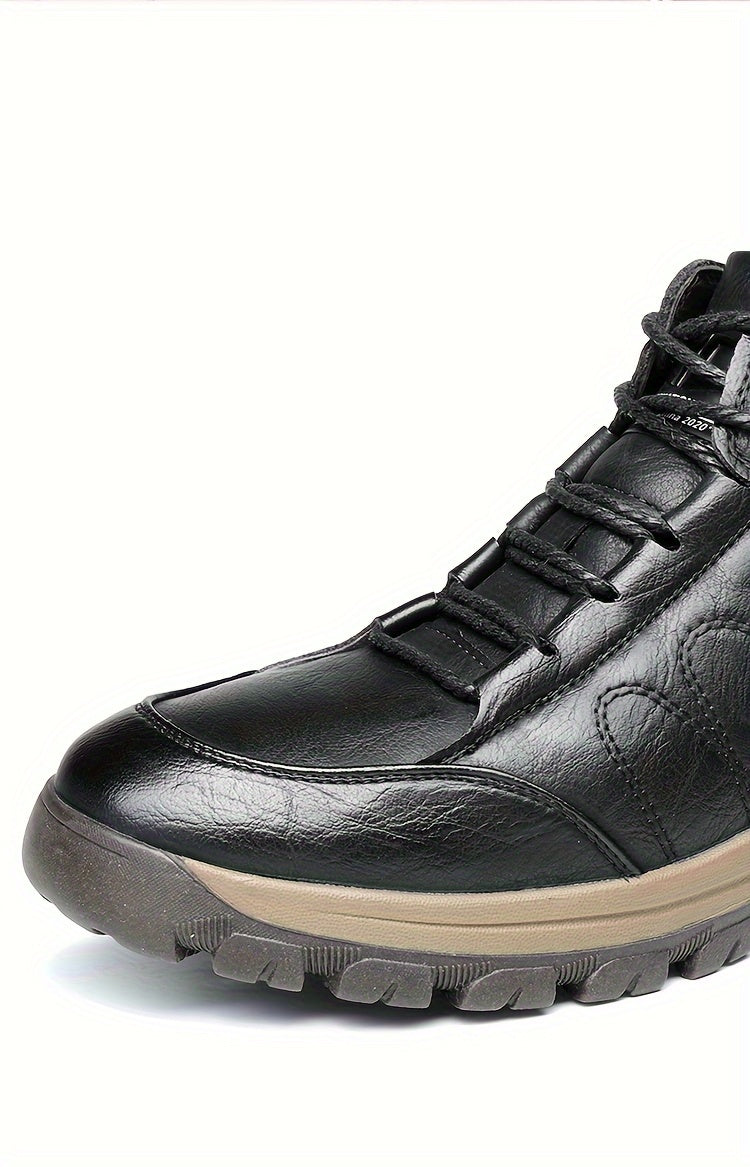 Men'S Stylish Black Leather High-Top Boots - Casual, Fashionable, Business-Ready with Lace-Up Closure, Rubber Sole, and Round Toe Design for Winter Sports and Daily Wear, Winter Boots|Stylish High Boots|Laceup Boots