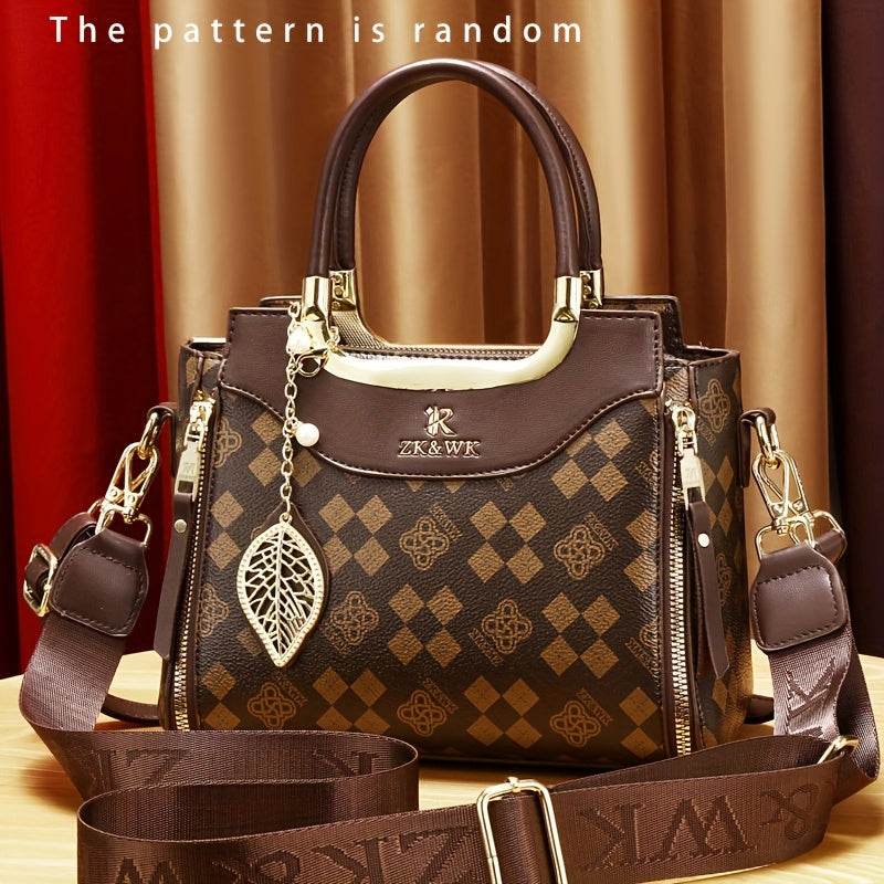 INCK KMCRK Women'S Elegant Large Capacity Tote Bag with Removable Shoulder Strap, Brown & Black Checkered Pattern, Golden-Tone Hardware, Polyester Lining - Ideal for Work, Travel, and Daily Use, Travel Tote Bag | Checkered Pa