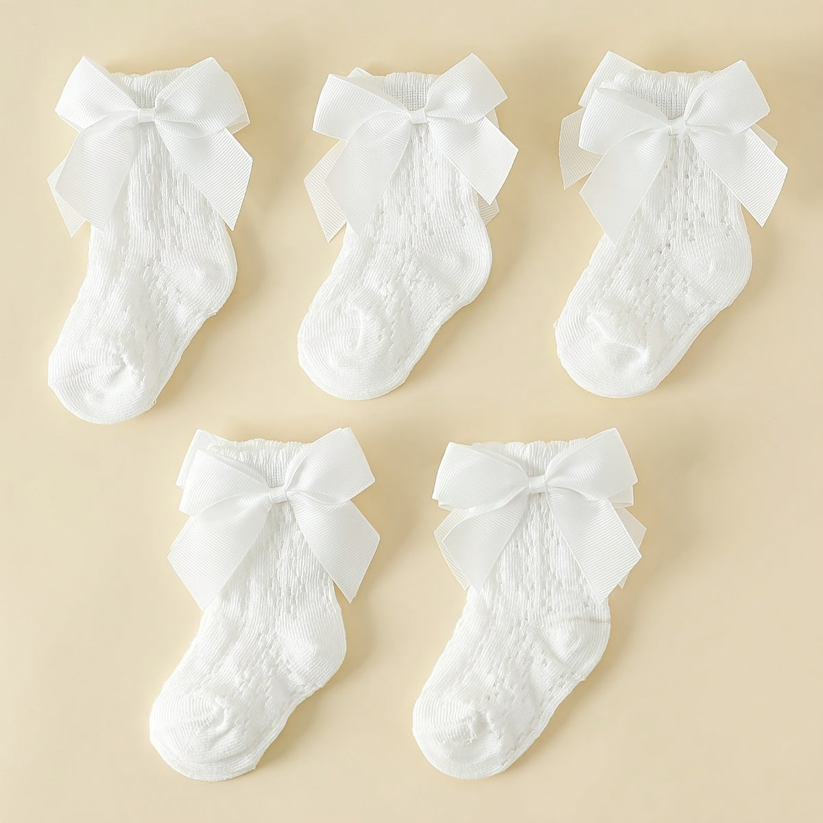 5 Pairs of Baby Socks for Spring And Summer, Featuring Breathable Mesh And Bows, Perfect for Everyday Wear.