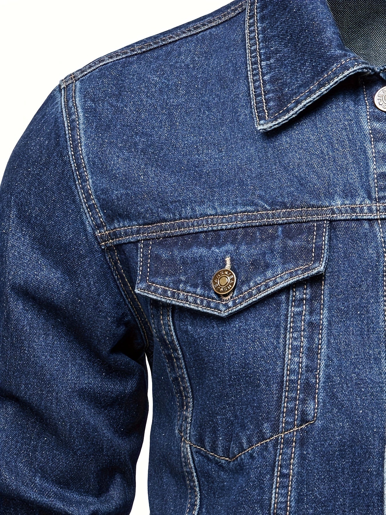Men's Chic Washed Denim Jacket, Casual Street Style Button Up Contrast Stitching Jacket For Fall Winter