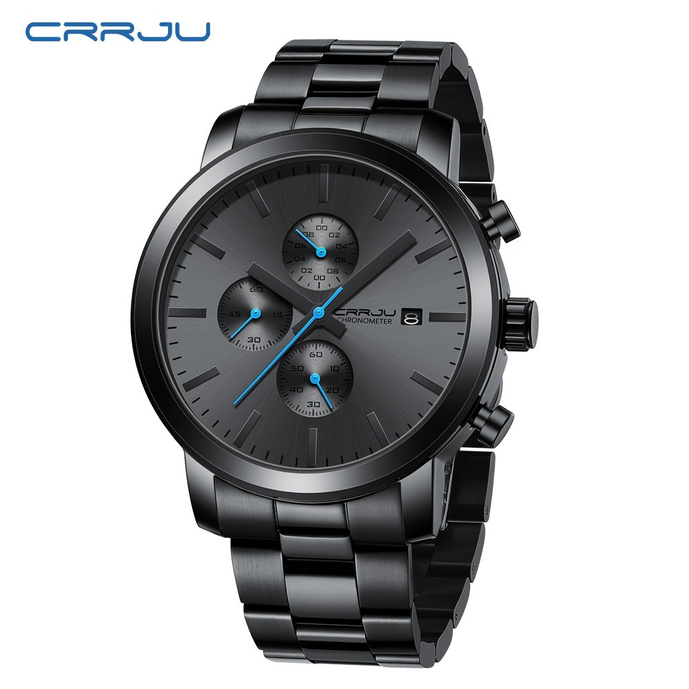 CRRJU Luxury Men's Stainless Steel Quartz Watch - Business Style, Chronograph,, Analog Display, High-end, Quartz, Suitable for Women