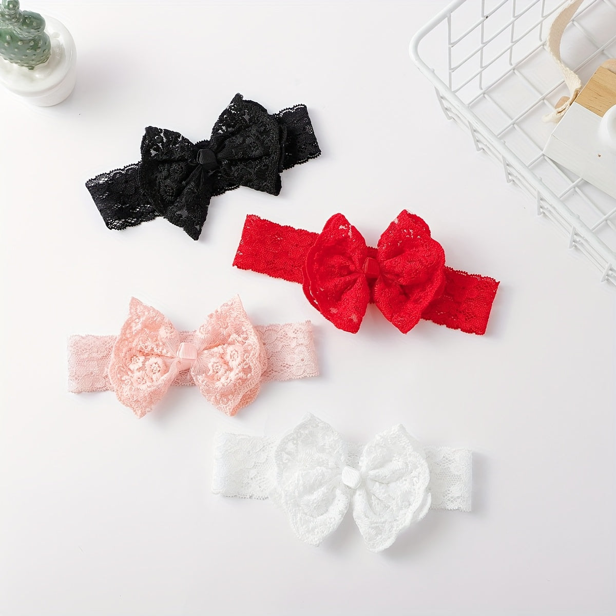 1 Set Baby Lace Bowknot Socks and Hairband, Polyester 95% Spandex 5%, All-Season Knit Fabric, Hand Wash Only, Perfect for Newborn, First Birthday Gift, 27g/m²