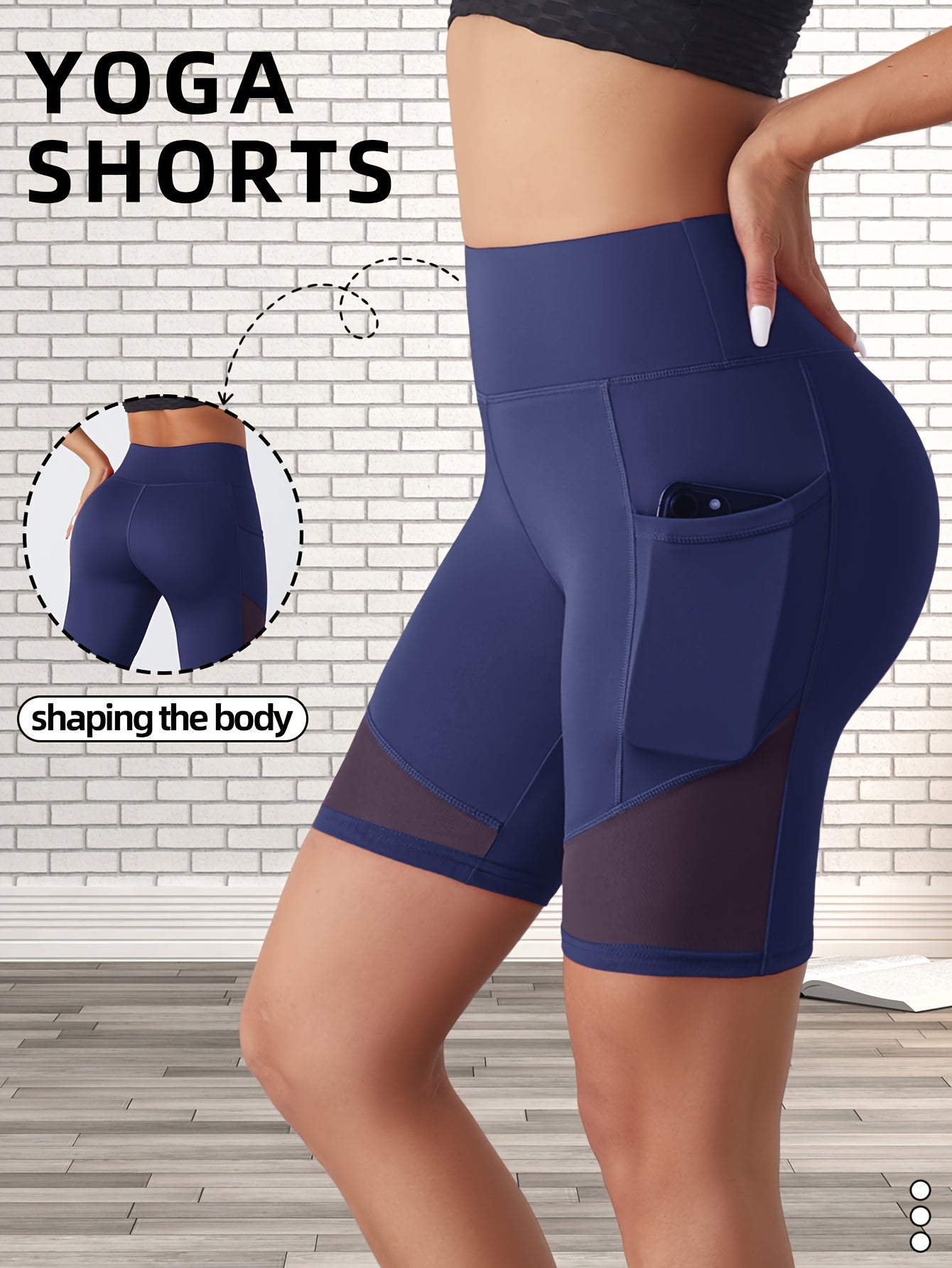 High Waist Mesh Contrast Yoga Short With Pocket, High Waist Stretch Running Biker Shorts, Women's Activewear