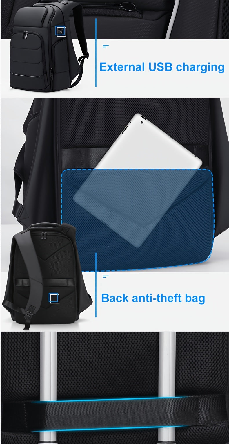 FENRUIEN Men'S Large Capacity Expandable Backpack with USB Charging, 39.62cm Laptop Bag, Durable Oxford Fabric, Multiple Compartments for Travel and Business Use, Travel Backpack Minimalist Backpack Durable Zippers, Lapto