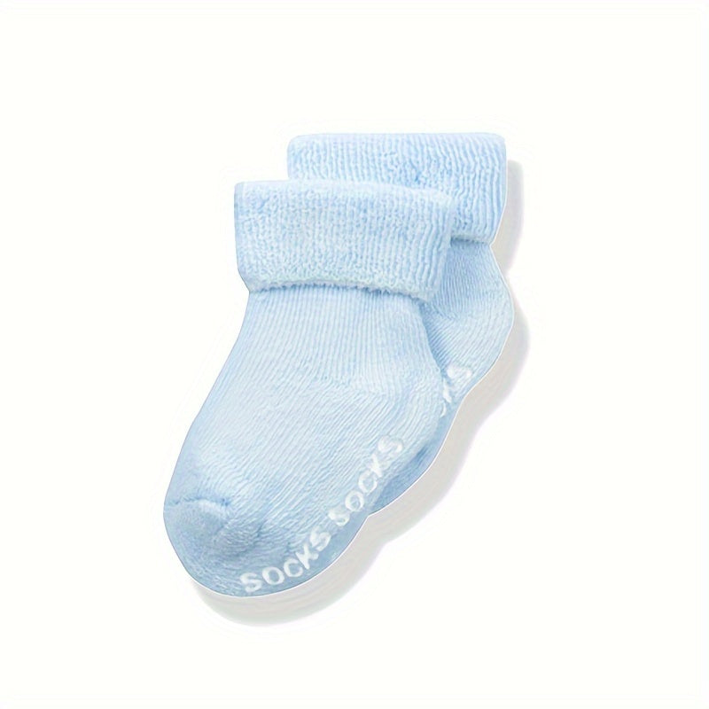6pcs Cozy Cotton Blend Youngsters & Youngsters Boys' Socks - Warm, Thick, Mid-Calf with Non-Slip Bottoms, Soft Ribbed Cuffs - Perfect for Fall/Winter - Navy, Light Blue, White, Gray, Youngsters Socks