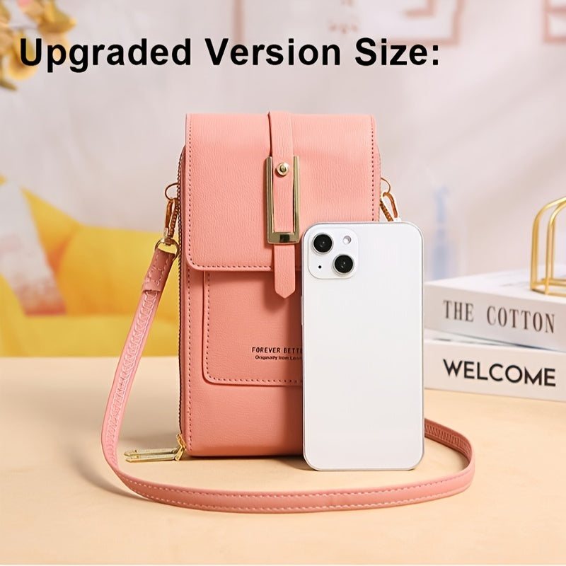 Touch Screen Mobile Phone Bag, Mini Flap Crossbody Bag, Fashion Faux Leather Purse, Vertical Wallet With Card Slots