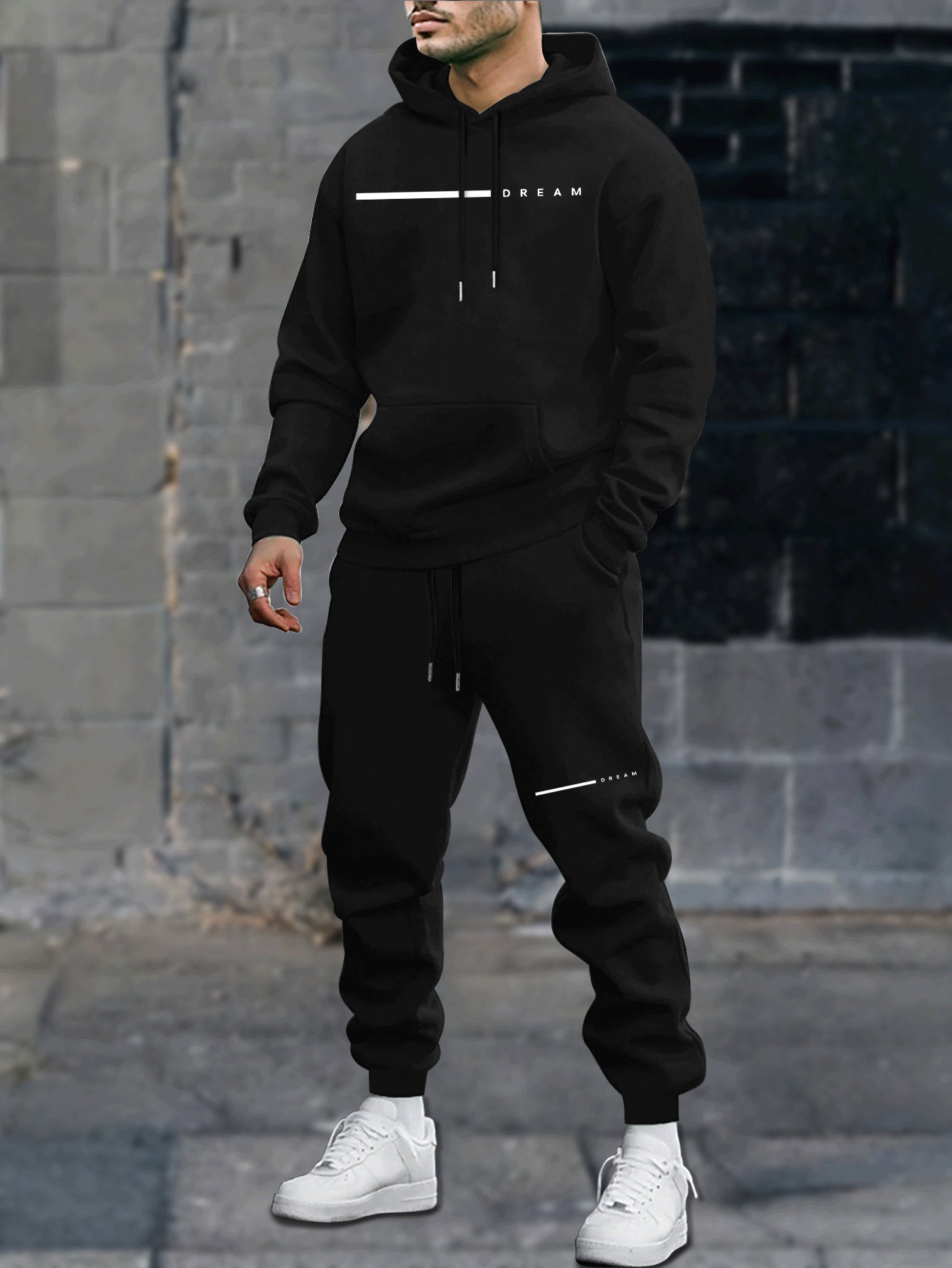 Men's Autumn and Winter Casual Loose Couple Hoodie Set, Stylish Sweatshirt with Long Pants Outfit