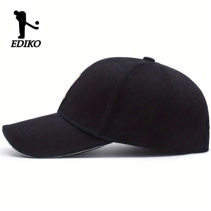 EDIKO Unisex Baseball Cap, 100%, Breathable Sun Protection Hat for Men & Women, Casual Outdoor Golf Cap, Woven, Hand Washable - Black