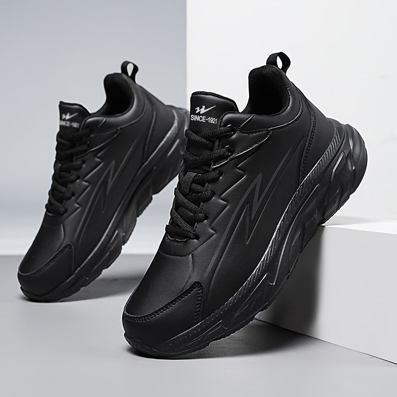 Men's Black Road Running Shoes - Casual Sporty Style, Durable Rubber Sole, Comfortable Fabric Lining, Low-Top Lace-Up Sneakers for All Seasons, Athletic Footwear|Lowtop Sneakers|Comfortable Lining