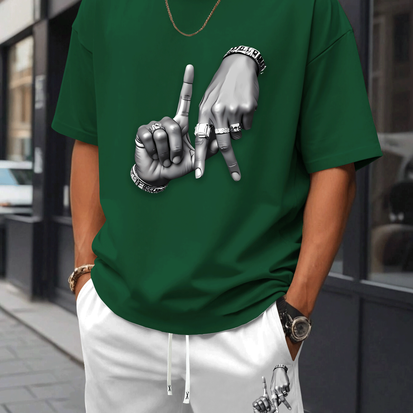 New Summer Men's Printed 2pcs Fashion Casual Suit, Round Neck Short Sleeve T-shirt and Waistband Shorts Set
