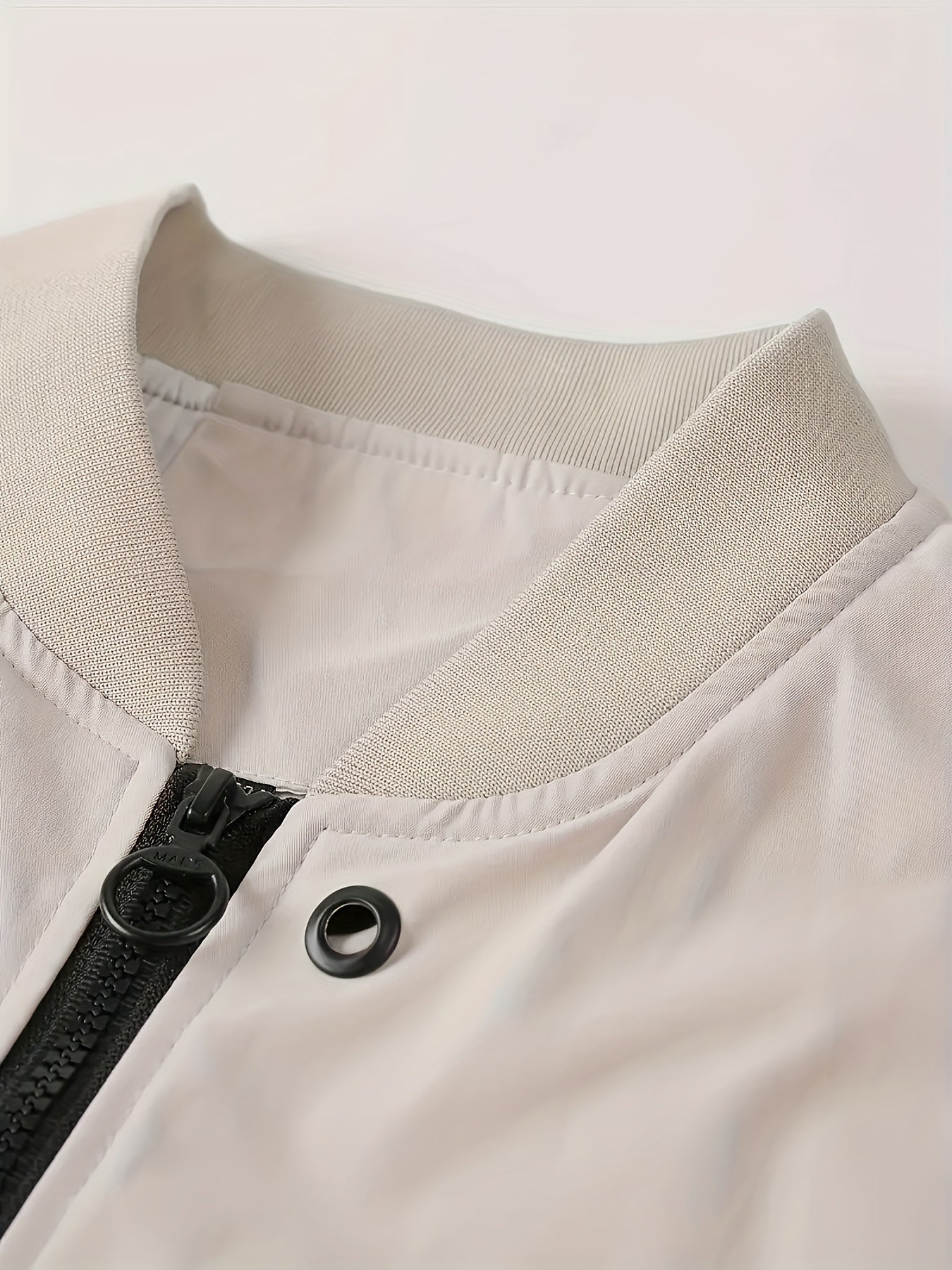 1pc Men'S Casual Stand Collar Bomber Jacket, Solid Color Long Sleeve Non-Stretch Woven Acetate with Pockets, Polyester Lined Zip-Up Lightweight Outerwear for Spring/Fall