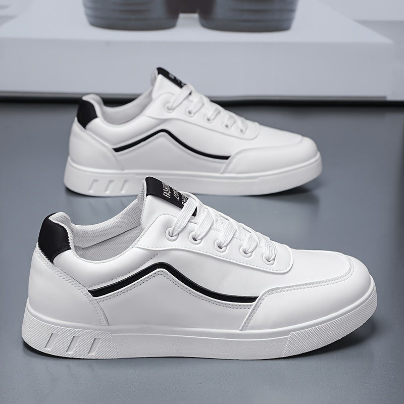 Men'S Fashion Skateboarding Shoes, Durable Anti-Slip Lace-Up Outdoor Sports Sneakers, Street Style Low Top Casual Footwear, PU Upper, Fabric Lining, PVC Sole, Cloth Insole, Round Toe, for Hiking, Daily Wear, Parties, Weddings