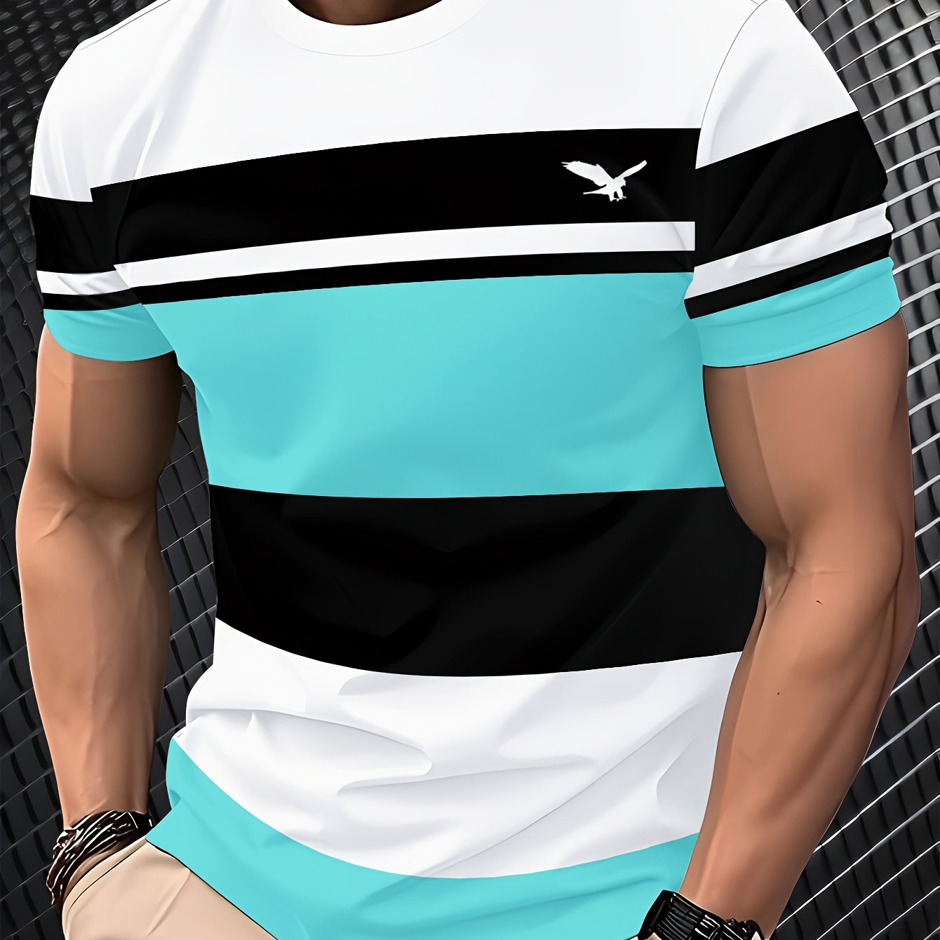 Men'S 3D Digital Print Short Sleeve T-Shirt - Breathable Round Neck, Non-See-Through, Lightweight Comfortable, Casual Style with Eagle Logo, Perfect for All Seasons, Versatile Clothing Stylish Graphic Tee Comfortable Fi