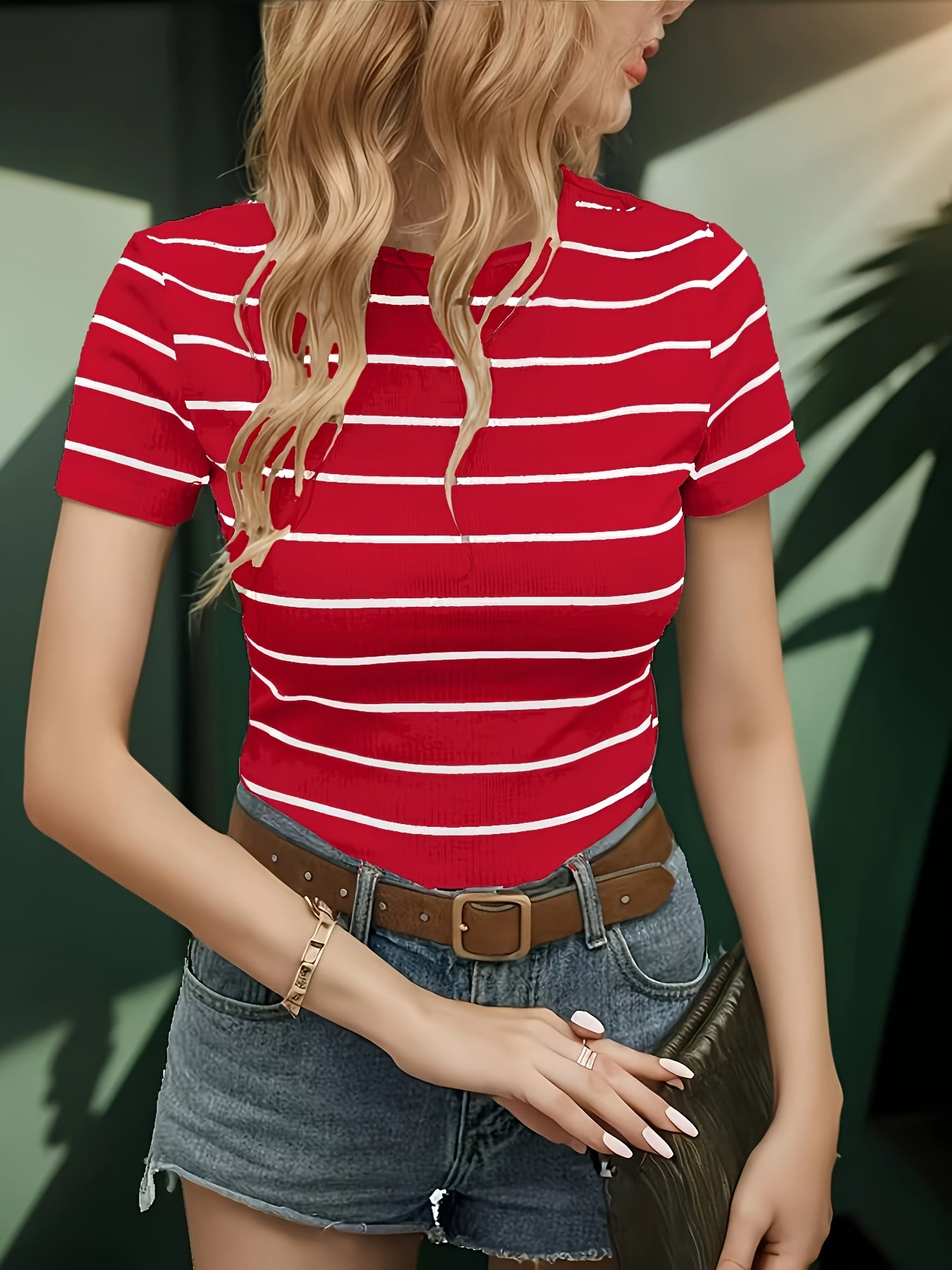 Women's Slim Fit Striped Short Sleeve T-Shirt - Black & White Horizontal Stripes, Round Neck, Breathable Summer Casual Top, Machine Washable, Everyday Fashion, Sophisticated Casual, Quality Casualwear, Relaxed Outfit, Classic