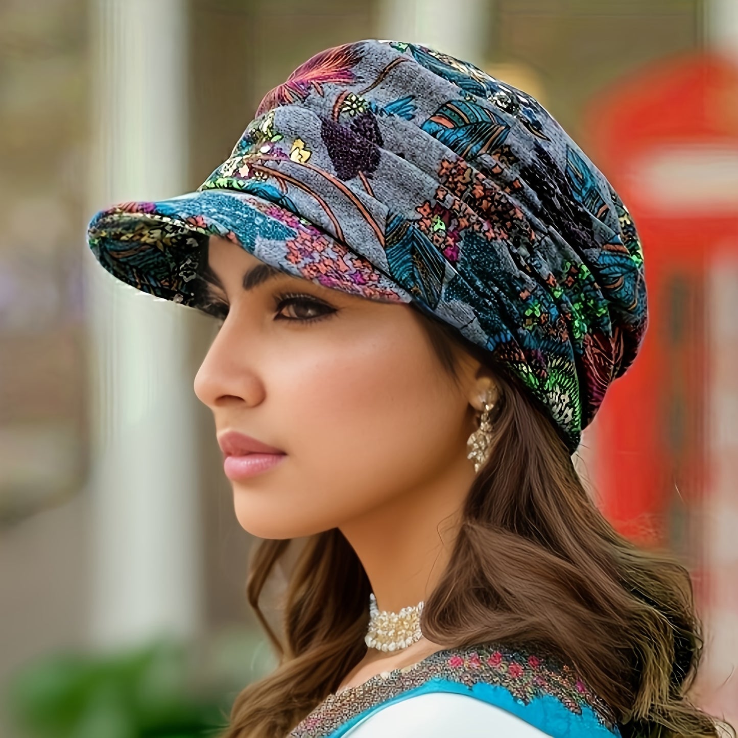 Women's Lightweight Newsboy Cap With Breathable Fabric, Floral Print, Durable Polyester Blend, Perfect For Daily Wear