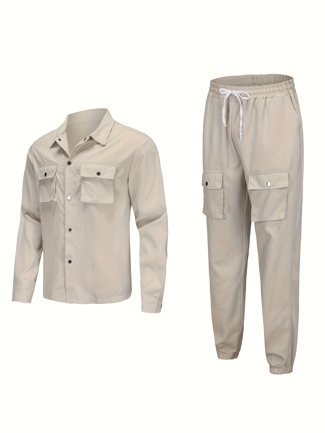 Men'S Casual Polyester Suit Set, Solid Color, Non-Stretch, Regular Fit, with Lapel Collar, Pocket Details, for Hiking, Daily Wear, and Special Occasions, Spring/Fall, Fall/Winter