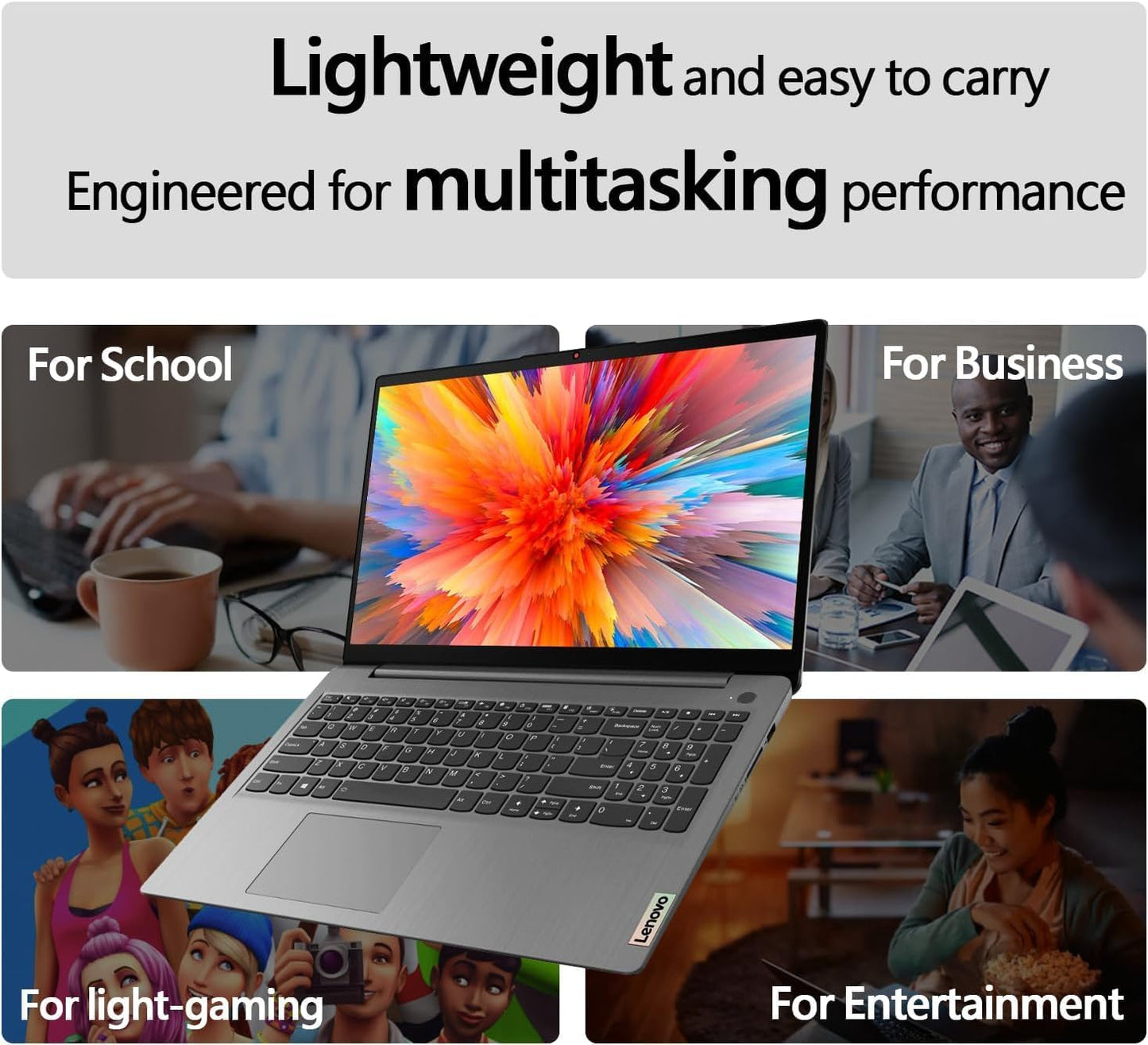 Lenovo Ideapad 1 Student Laptop, 15.6" FHD Display, Intel Dual Core Processor, 12GB RAM, 512GB SSD + 128GB Emmc, 1 Year Office 365, Wi-Fi 6, Webcam, Bluetooth, SD Card Reader, Windows 11 Home, Grey