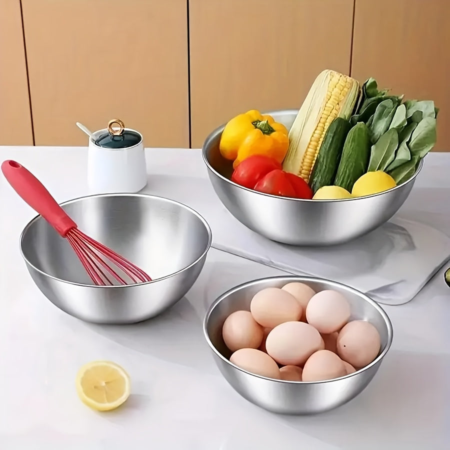 3pcs Stainless Steel Mixing Bowl, Salad Bowl - Very suitable for salads, noodles, cooking and baking, food storage, easy to stack and store, kitchen supplies