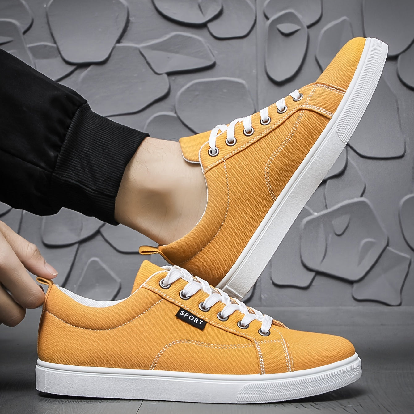 Men's Canvas Skate Shoes, Casual Outdoor Non-slip Lace-up Walking Sneakers, Flat Shoes